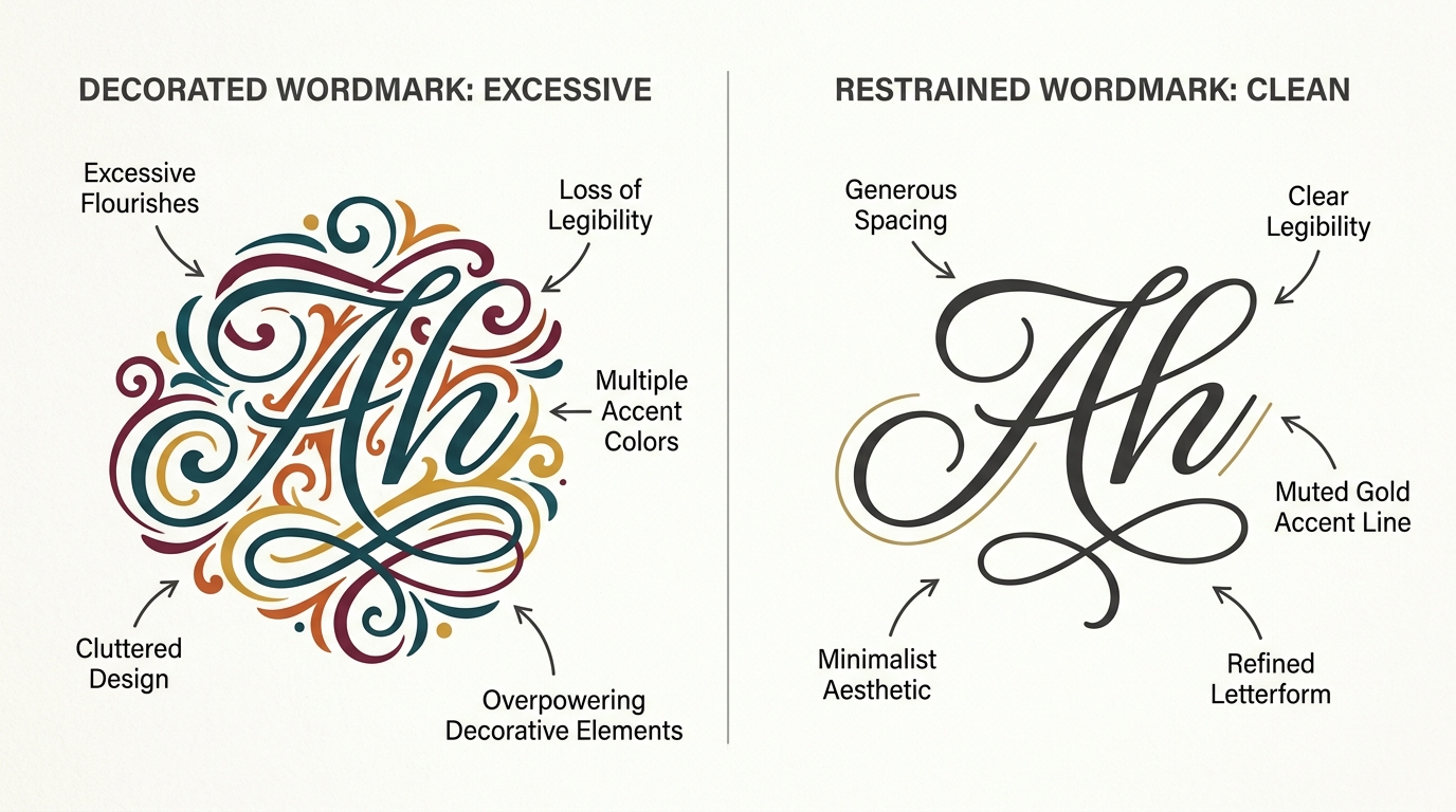 Decorated versus restrained script wordmark comparison