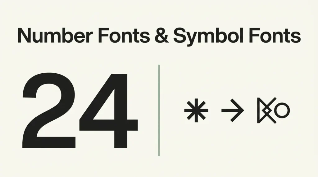Bold block numeral "24" next to a row of abstract symbol-font glyphs including a star and arrow shape