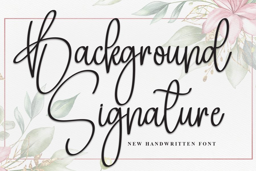 Background Signature flowing cursive handwriting font sample