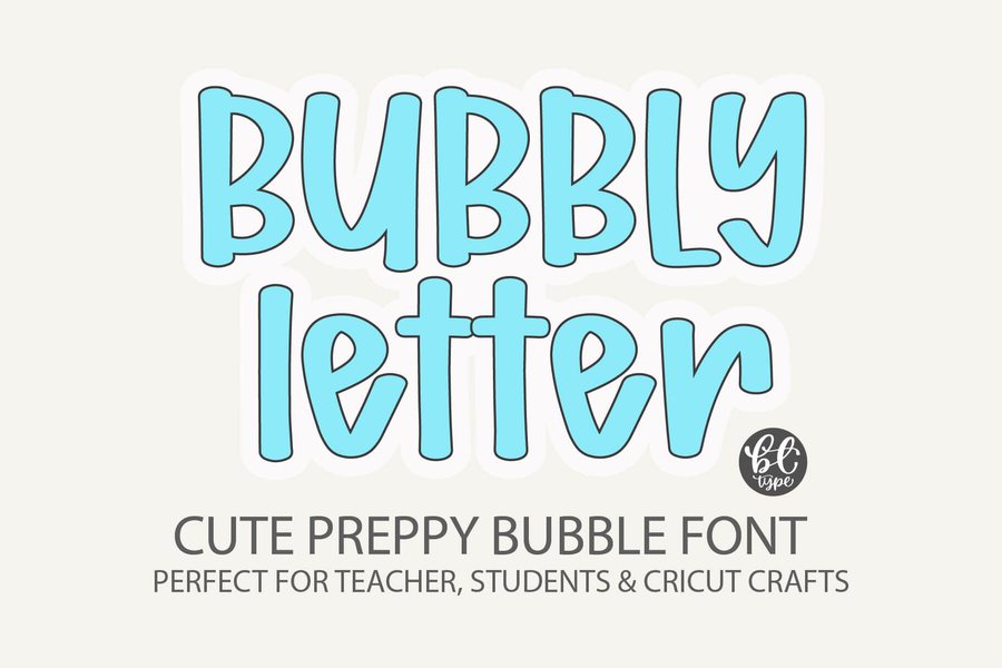 Bubbly Letter hand-lettered light blue bubble font with white outline