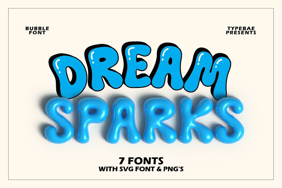 Dream Sparks glossy blue 3D inflated bubble font sample