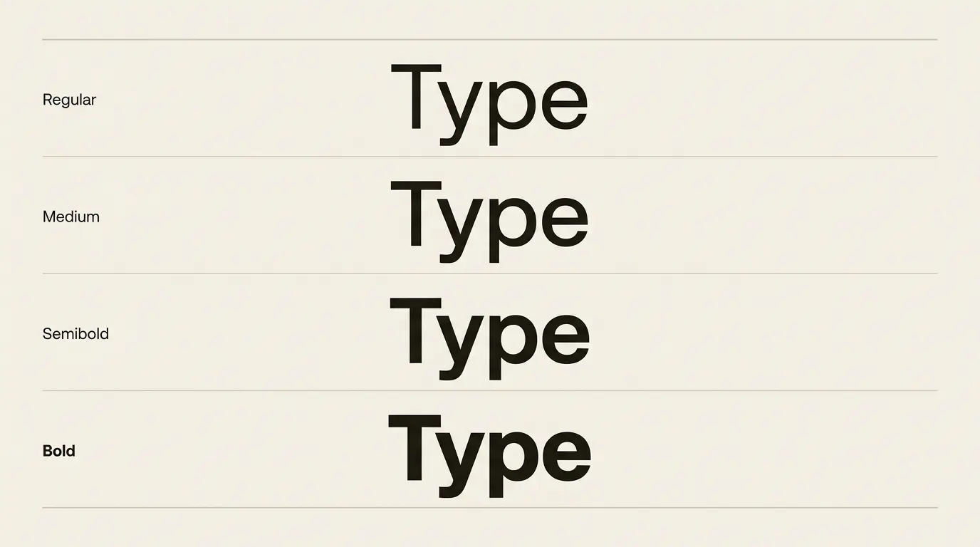 Conceptual Type specimens labeled Regular, Medium, Semibold and Bold.