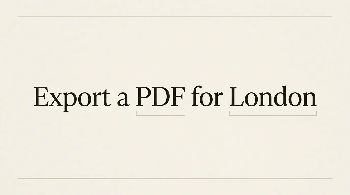 The phrase Export a PDF for London with small brackets marking the acronym and proper name.