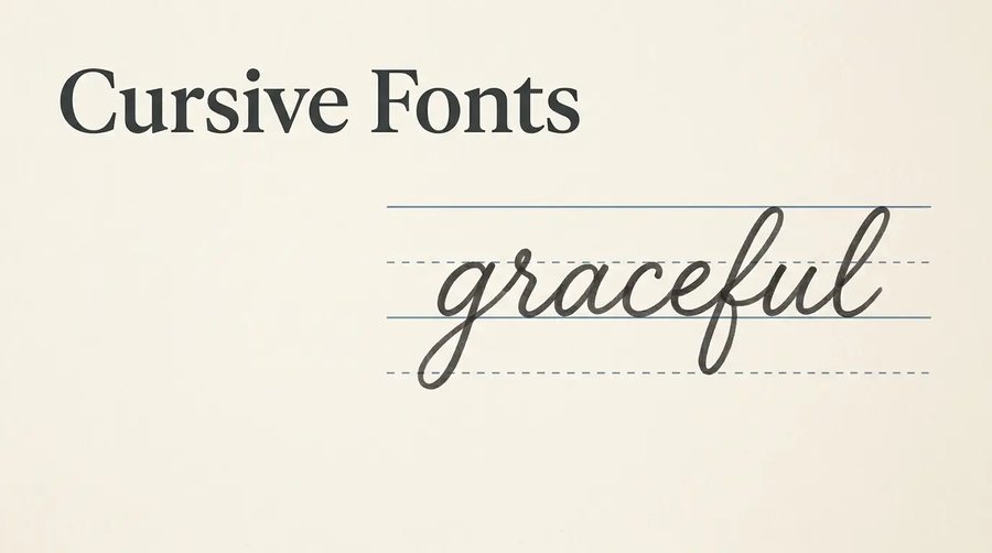 Cursive Fonts: the word graceful in cursive on handwriting guide lines