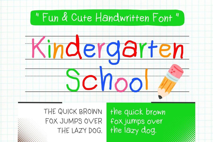 Kindergarten School handwriting font shown on ruled lines